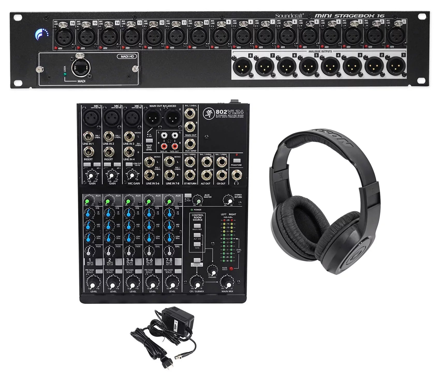 Headphones 16R MSB16R 8-Ch. Stagebox Mixer+Samson Mini Soundcraft 16x8+Mackie