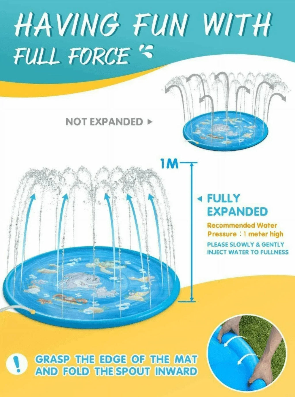 Water Kids Summer Pad Play Game Splash Sprinkler Inflatable 68" Outdoor Mat