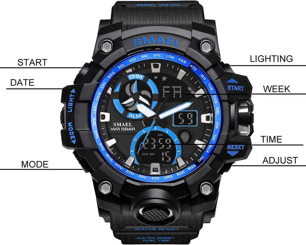 Watches LED Sports Digital Quartz with Alarm Military Men's Display Backlight Dual Analog Watch