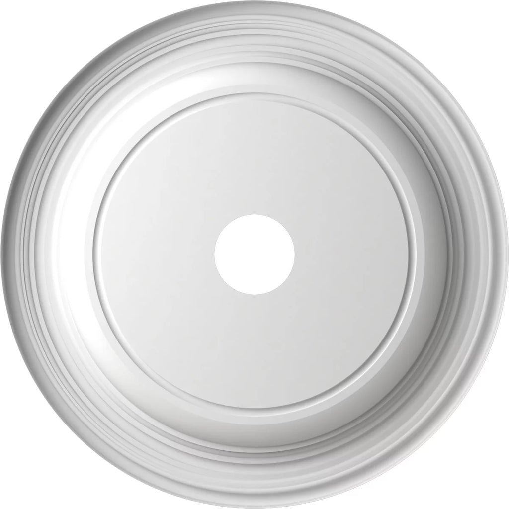 Ekena 3 Rush x Thermoformed to Gold Traditional Canopies (Fits 13 Millwork 1 up 1/2"), 22"OD PVC Medallion Ceiling Metallic 1/2"P x 1/2"ID