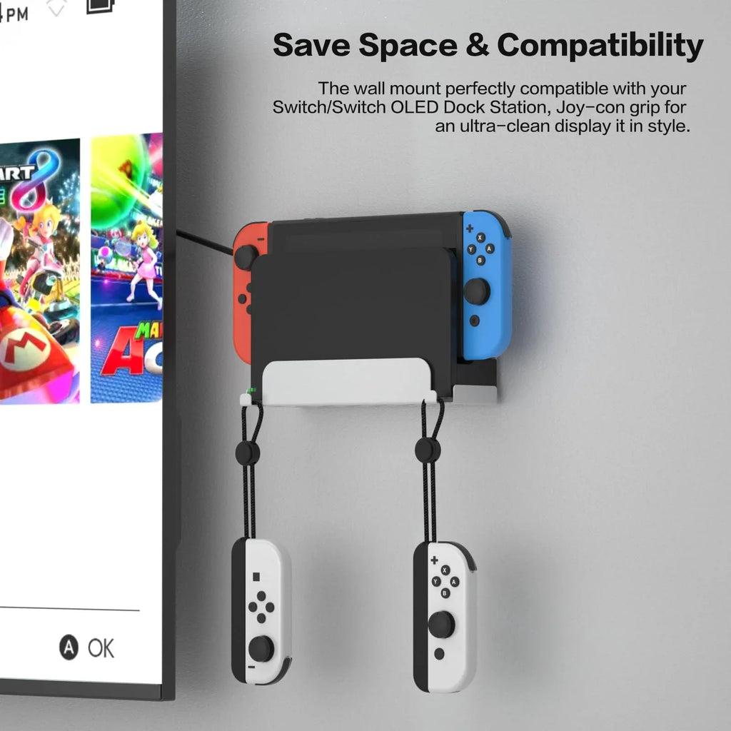 Accessories Switch Nintendo Con Store Console for OLED TV-White OLED, with Mount and Joy Mount Stand Behind Kit or Wall Shelf Switch Safely Metal Wall Switch Near Hanger,