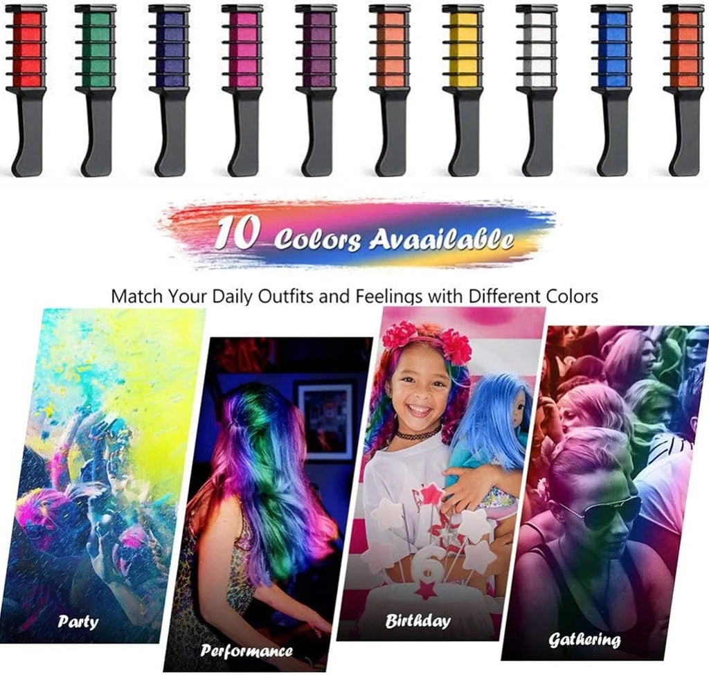 Washable Makeup Halloween Birthday Dye Temporary Pens Kids Hair Colourful, Bright Pens Chalk for 10 Easy Dye Hair Chalk Combs, Hair Girls for