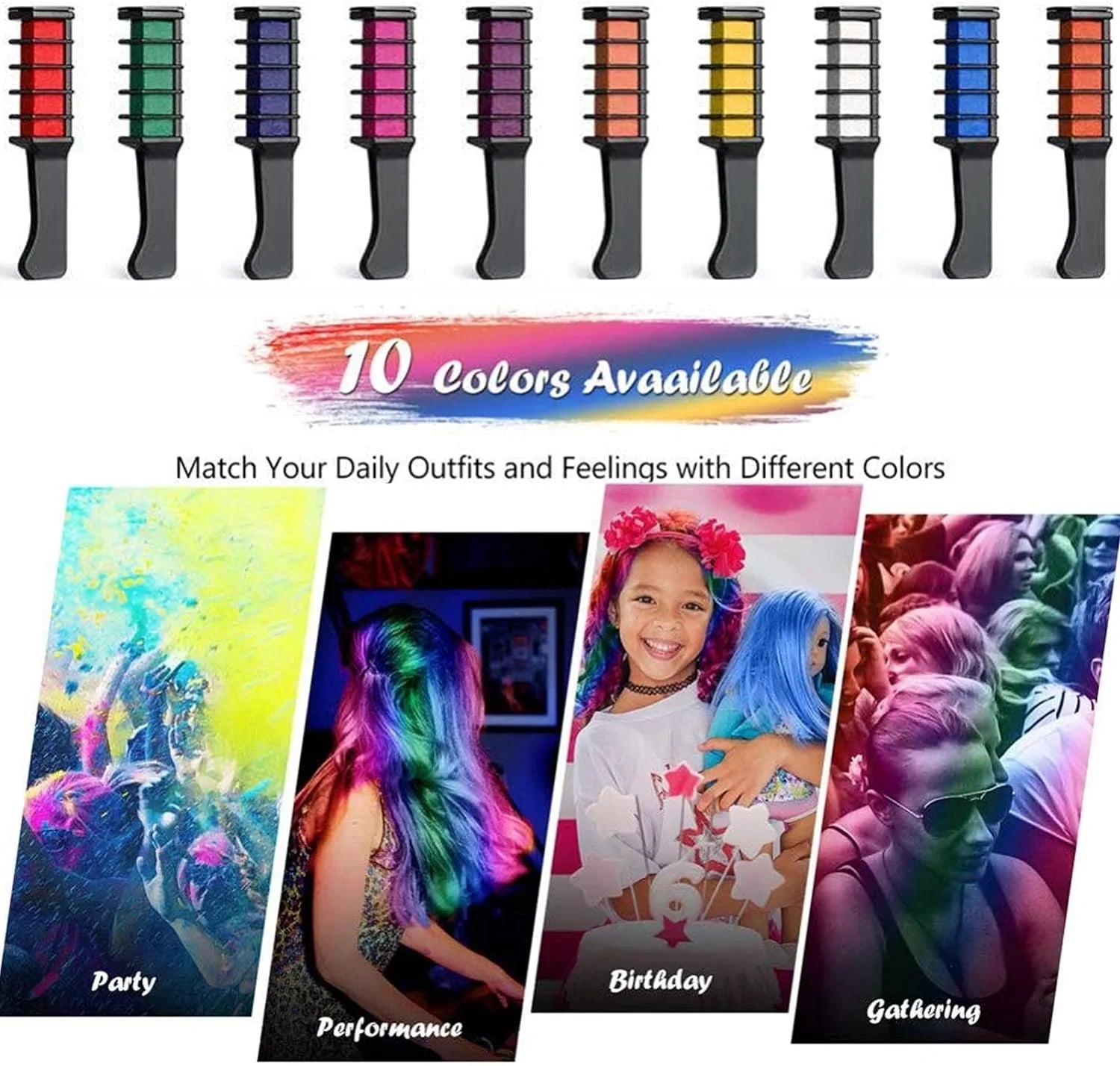 Washable Makeup Halloween Birthday Dye Temporary Pens Kids Hair Colourful, Bright Pens Chalk for 10 Easy Dye Hair Chalk Combs, Hair Girls for