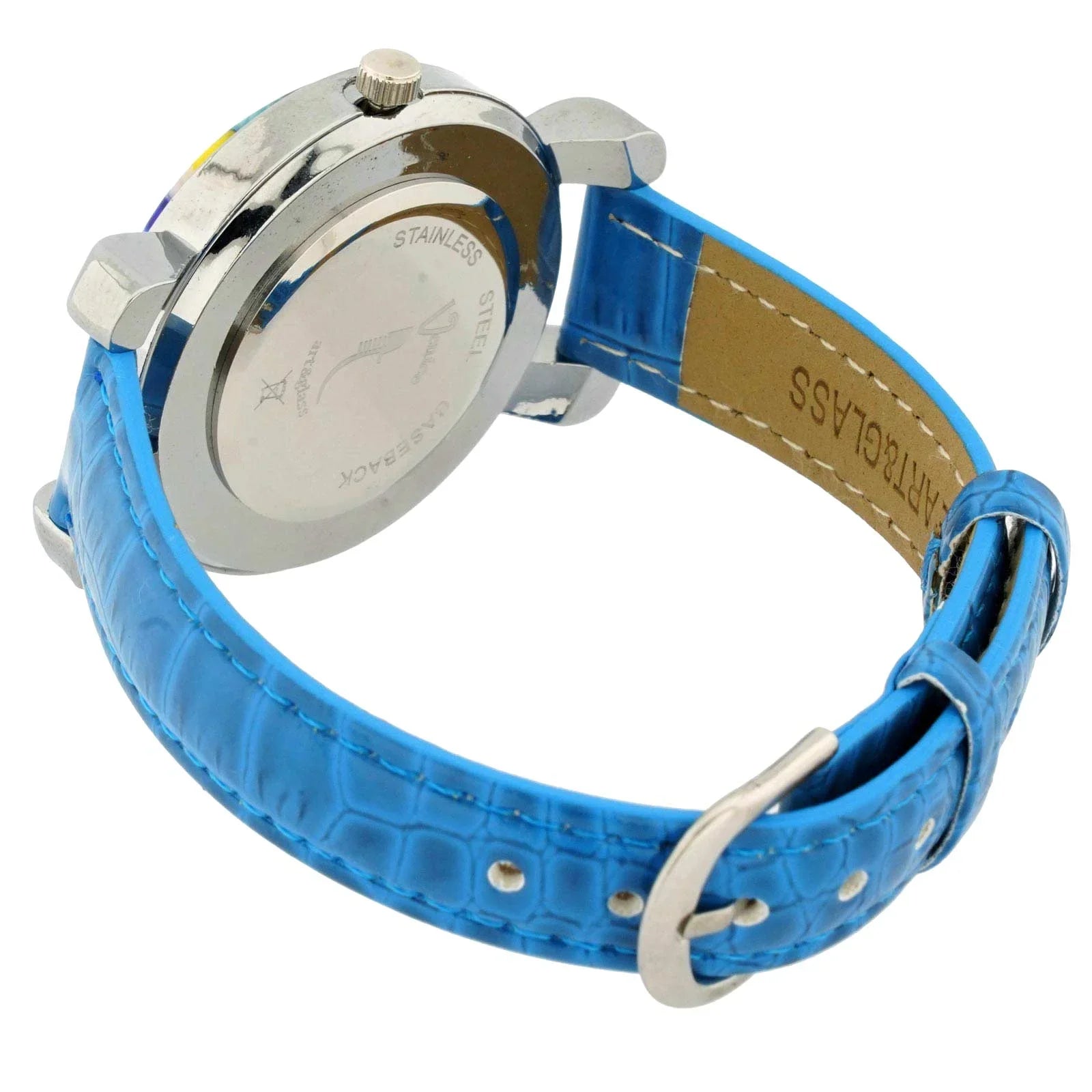 Blue With - Millefiori Band Leather Murano GlassOfVenice Watch Serena Light