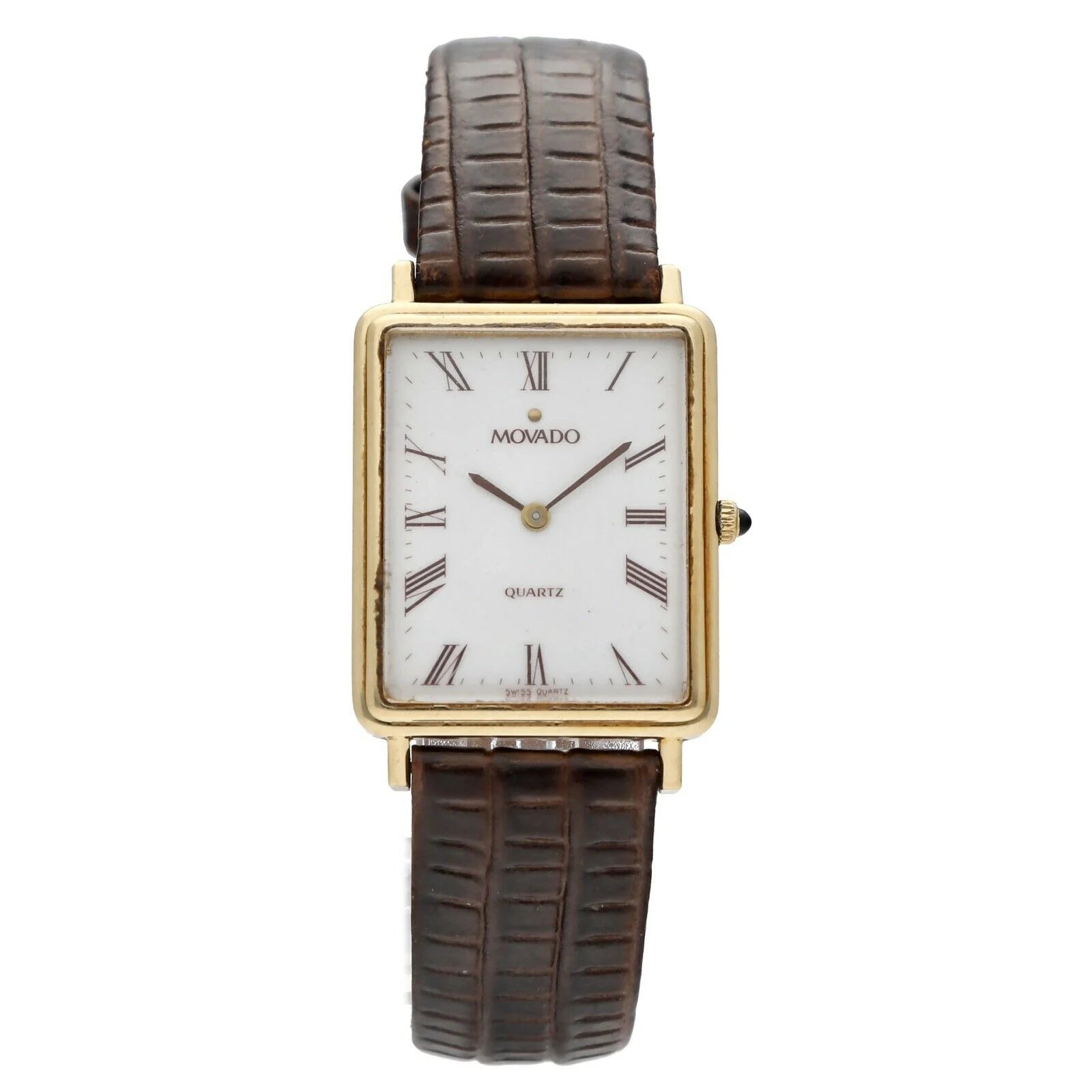 Roman Gold Yellow Quartz Watch White 7041485 Dial Tank 14k Movado Wrist