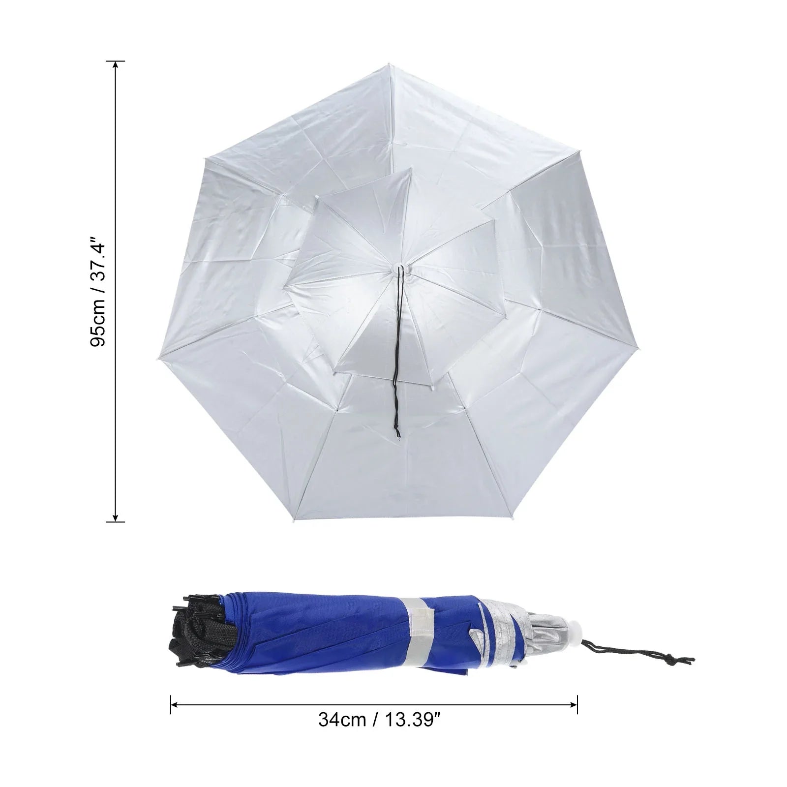 Umbrella Hat, Double Oxford Cap Silver Layer Fabric Uxcell Strip, Folding Rain 37.4" Adjustable with OD Sun