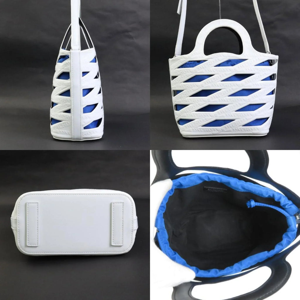 BALENCIAGA ladies 630708 handbag white bag leather patent shoulder Balenciaga diagonal (Good) Pre-Owned