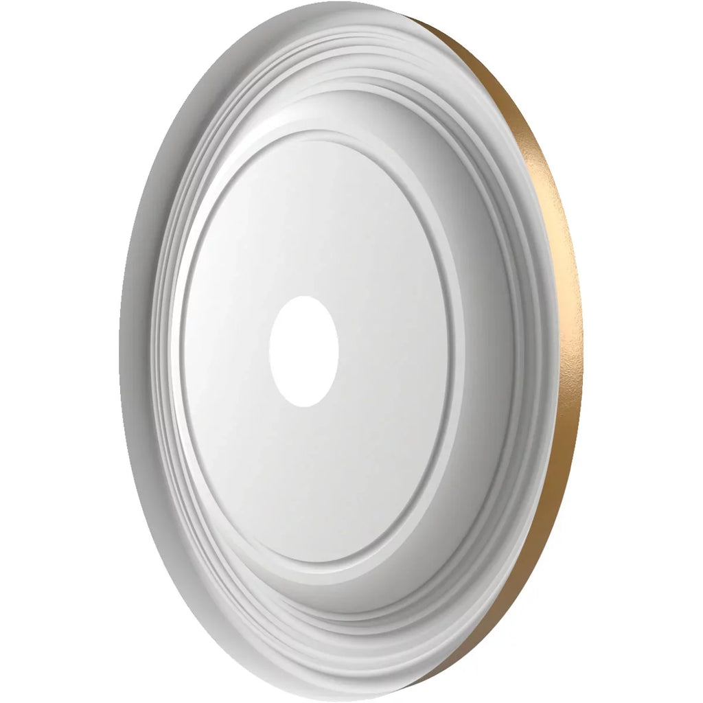 Ekena 3 Rush x Thermoformed to Gold Traditional Canopies (Fits 13 Millwork 1 up 1/2"), 22"OD PVC Medallion Ceiling Metallic 1/2"P x 1/2"ID