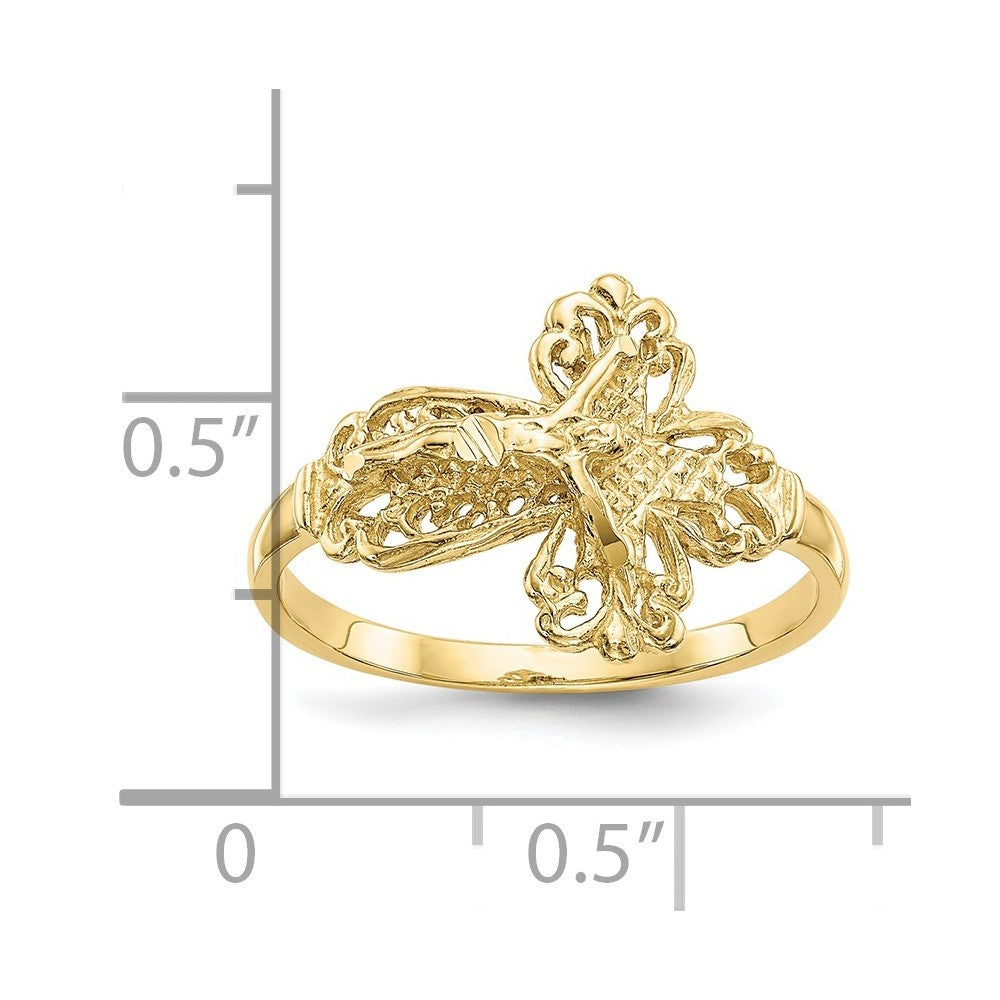 Gold 10K Fine Jewelry Diamond-cut Cross Yellow for 6 Ring Crucifix Women Size Auriga
