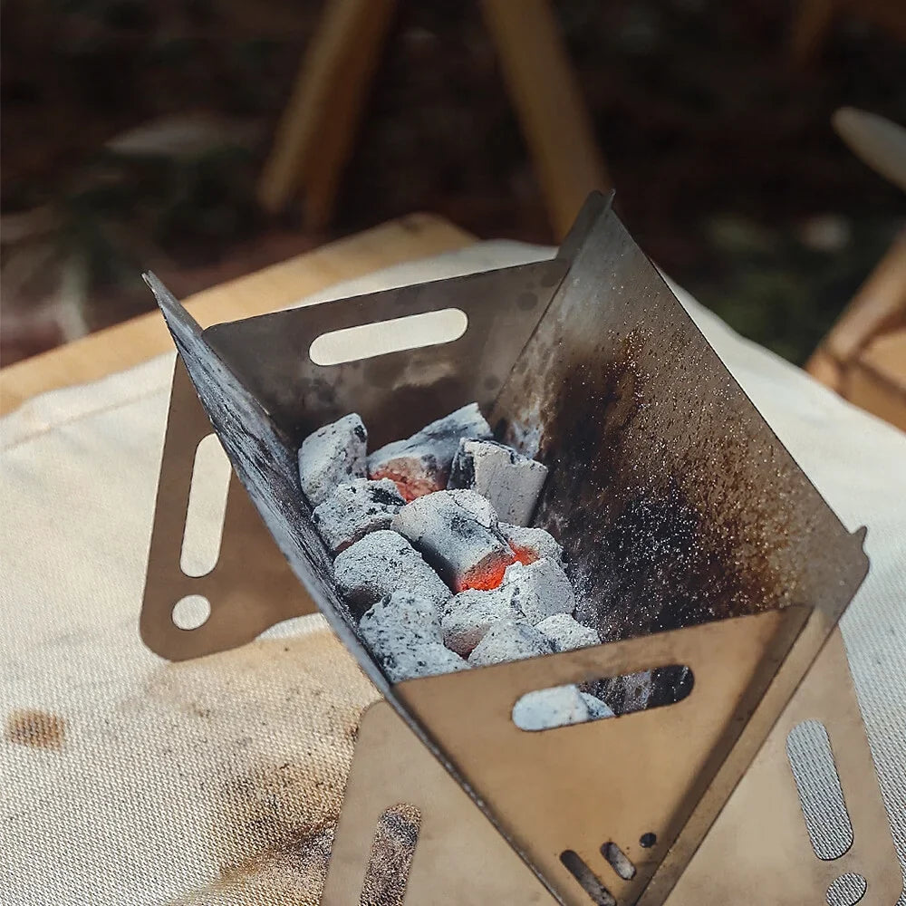 Camping Stove with Outdoor Folding Portable Grill Cooking Steel Burning Wood Backpacking Stainless Stove Plate