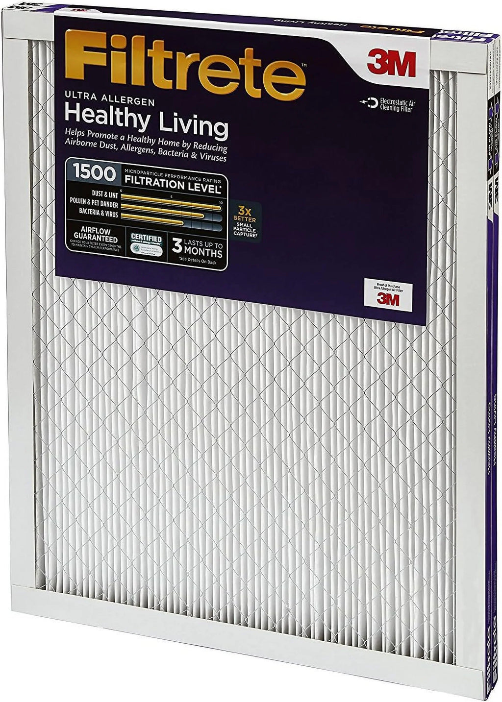 Filtrete MERV Air Pleated Healthy Ultra-Allergen 2 Living 16x24x1 MPR 12, Filters Air 1-Inch 3-Month 1500, Filter, Filters,