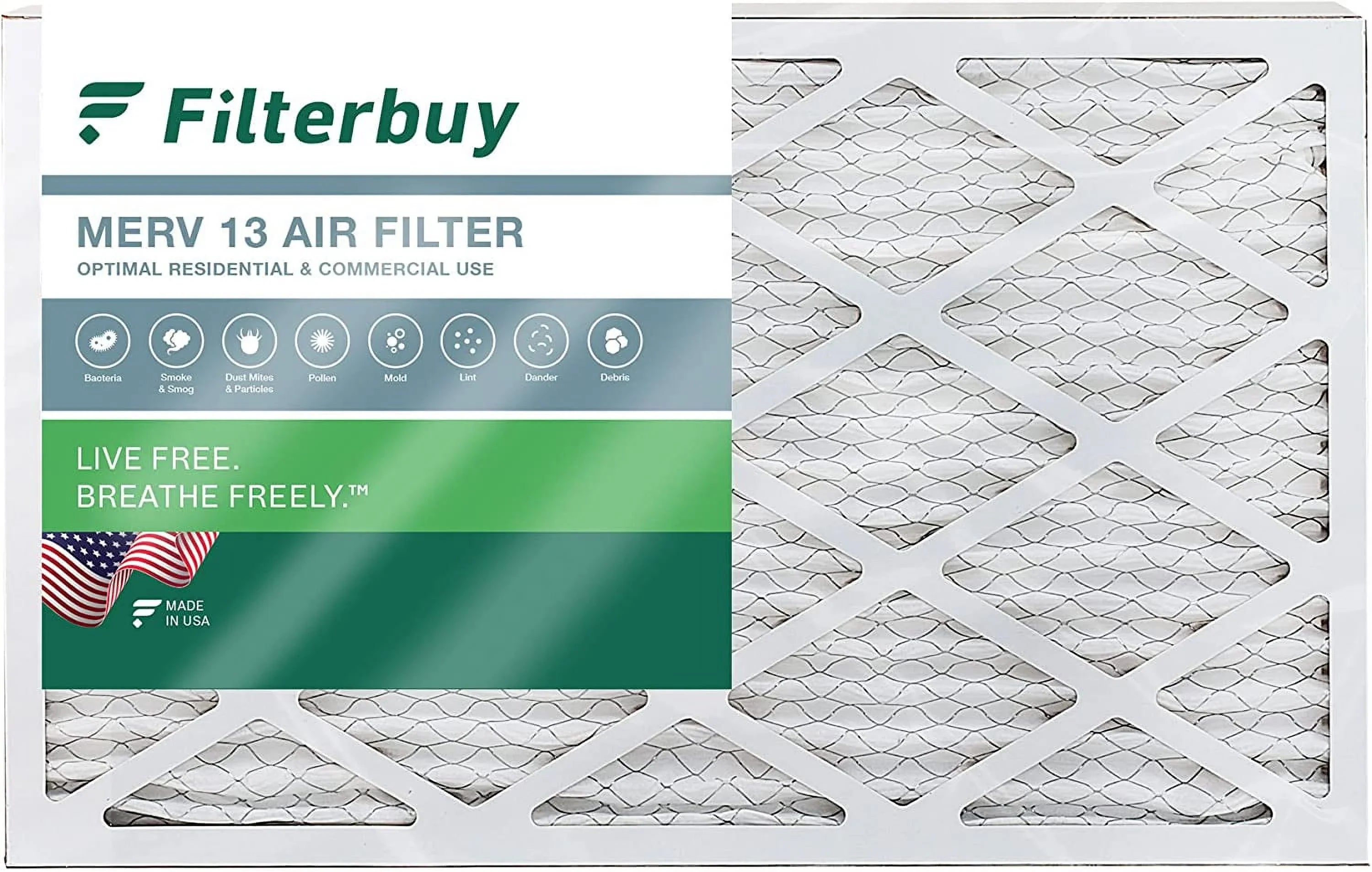 Filterbuy Filters Furnace MERV HVAC Pleated 13 AC (1-Pack) 16x25x2 Air