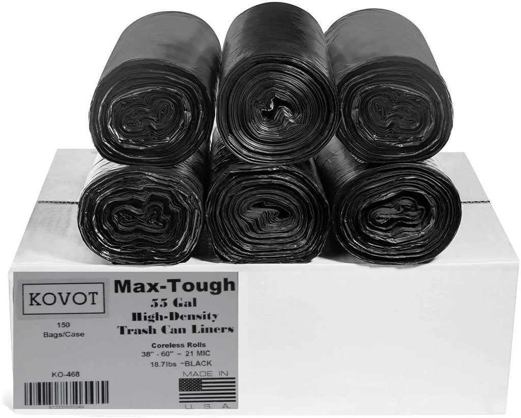 Black Rolls Coreless Density 150) 55 Gal. Star of Seal Trash Max-Tough High Bag, (Pack RL-386021K