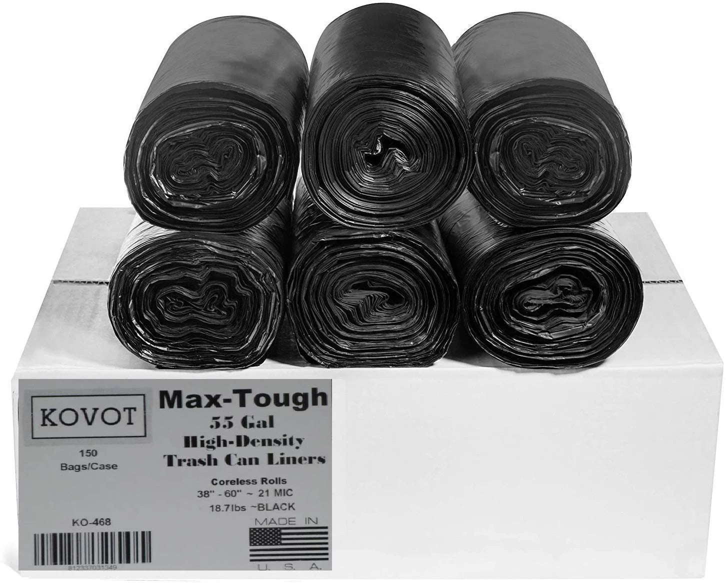 Black Rolls Coreless Density 150) 55 Gal. Star of Seal Trash Max-Tough High Bag, (Pack RL-386021K
