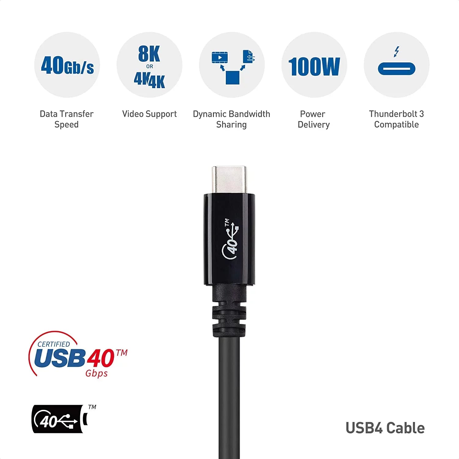 for Video with 2.6 with USB4 Compatible Support, 4 MacBook, XPS, Thunderbolt Data, ft Charging, Cable 8K Cable C USB More Pro 3, and 100W [USB-IF Surface and Certified] Matters 40Gbps Thunderbolt DELL