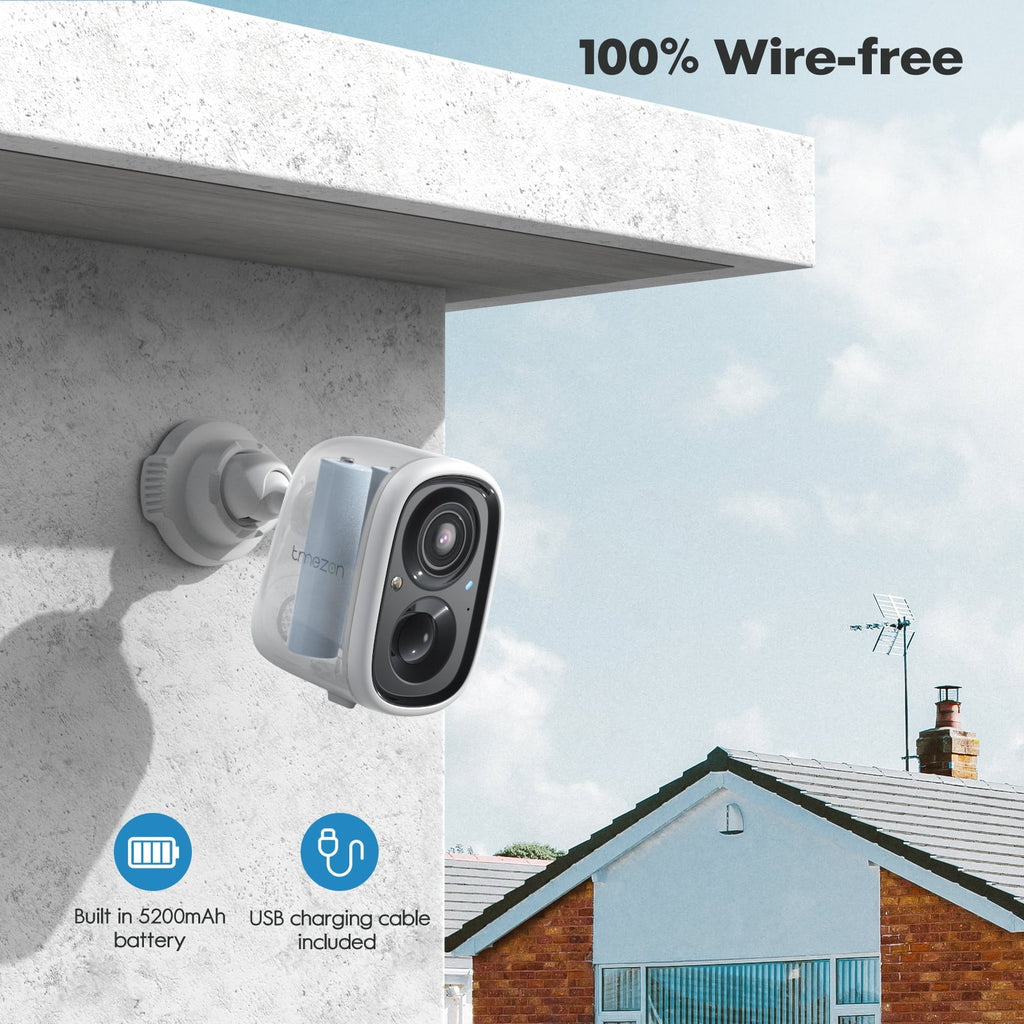 Wireless 2K Powered Audio, Home Security Night Waterproof, Detection, Way Camera for SD/Cloud Surveillance Rechargeable Vision Camera with 2 TMEZON Outdoor AI Motion Battery WiFi