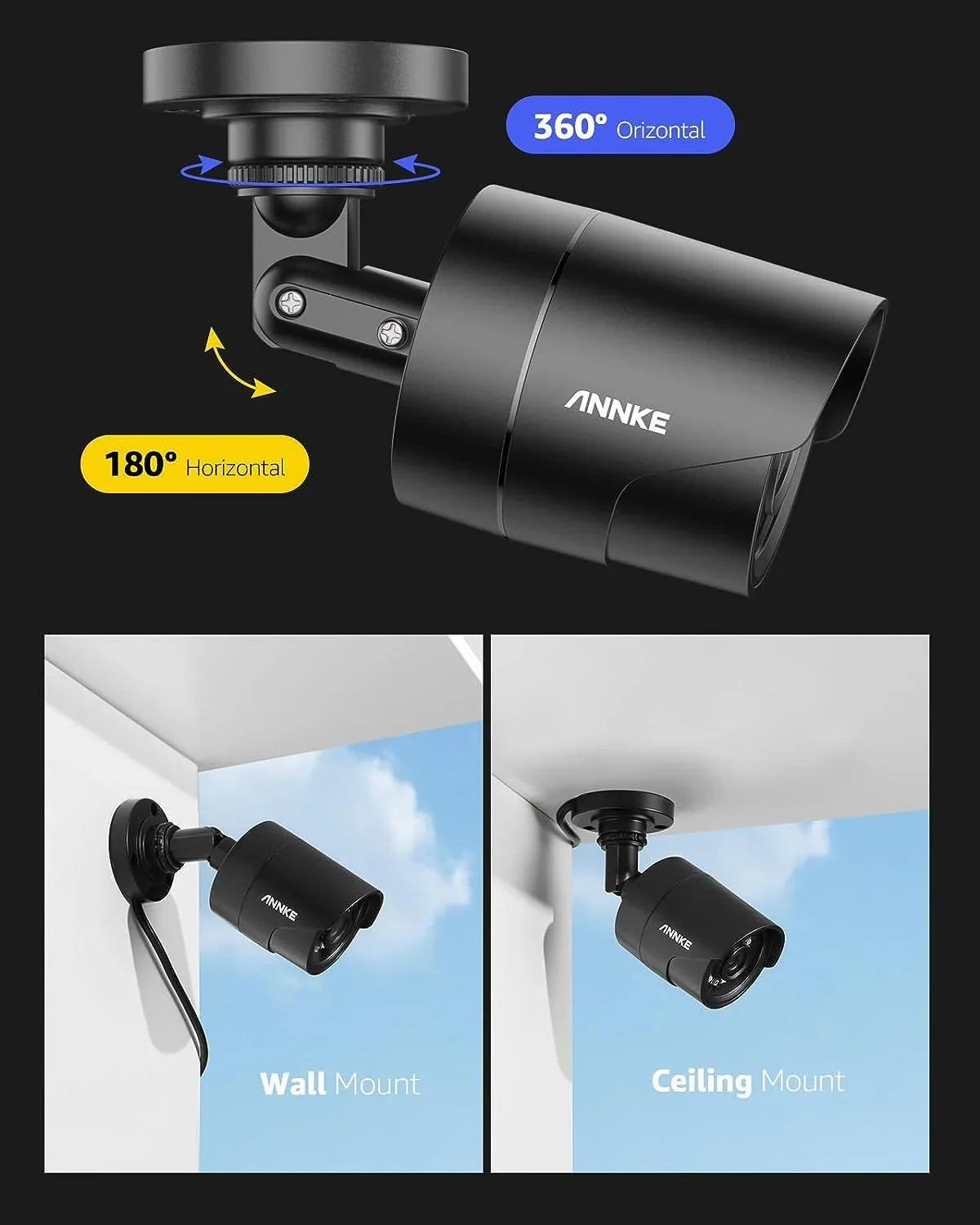 Wired Vision Indoor/Outdoor Video Not Cam, Add Black Night Adapter Clear (Power Security 1080p AHD/TVI/CVI/CVBS, 100ft Surveillance On for CCTV Camera - Analog Included) 4-in-1 Bullet Camera ANNKE E200 Use,