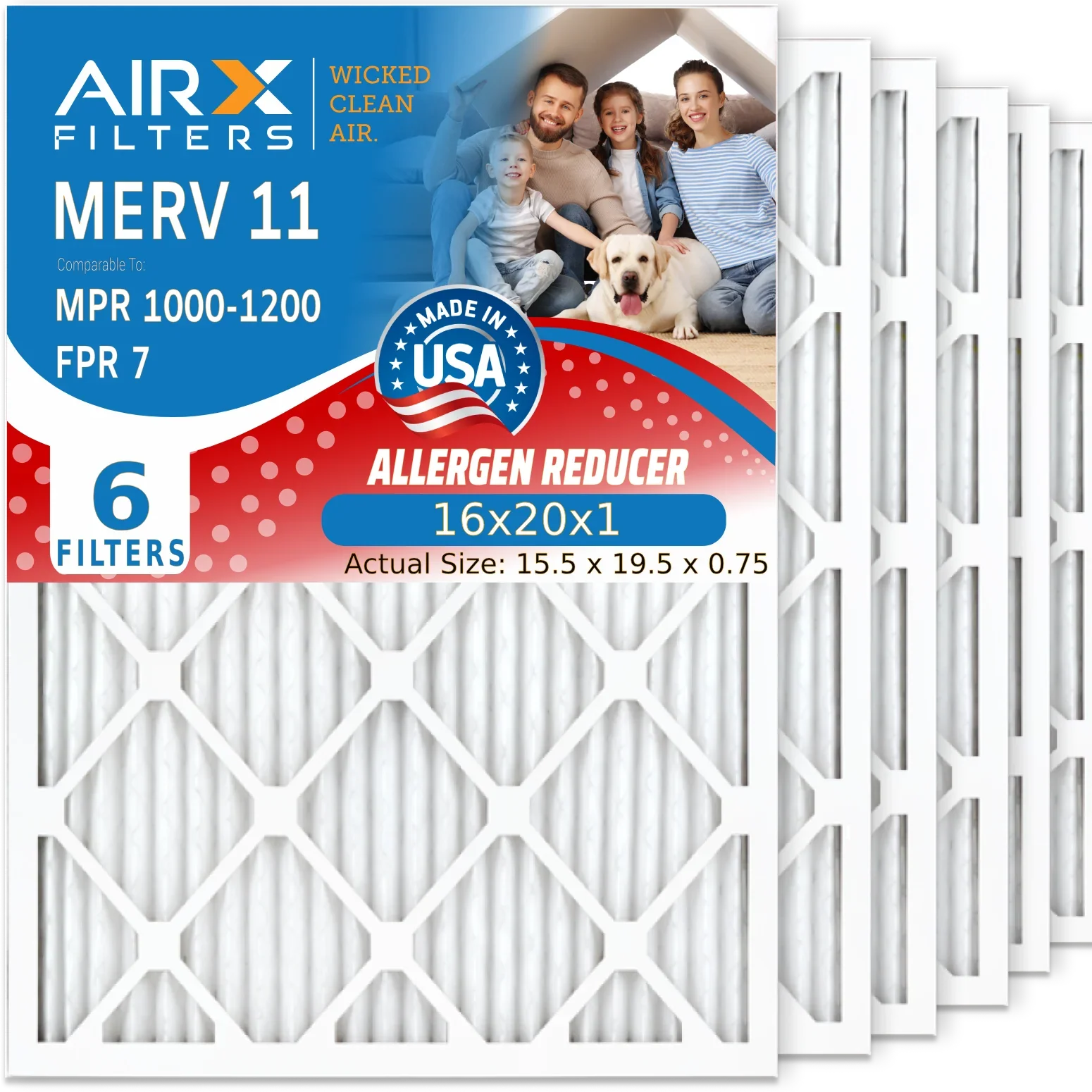 Filters 11 Pack Filter Electrostatic Comparable Air Filter & FILTERS FPR Conditioner USA 16x20x1 16x20x1 Furnace Premium MERV 7 CLEAN AIRX MPR Pleated HVAC by MPR 6 AIR. Air Made WICKED 1000, 1200 to