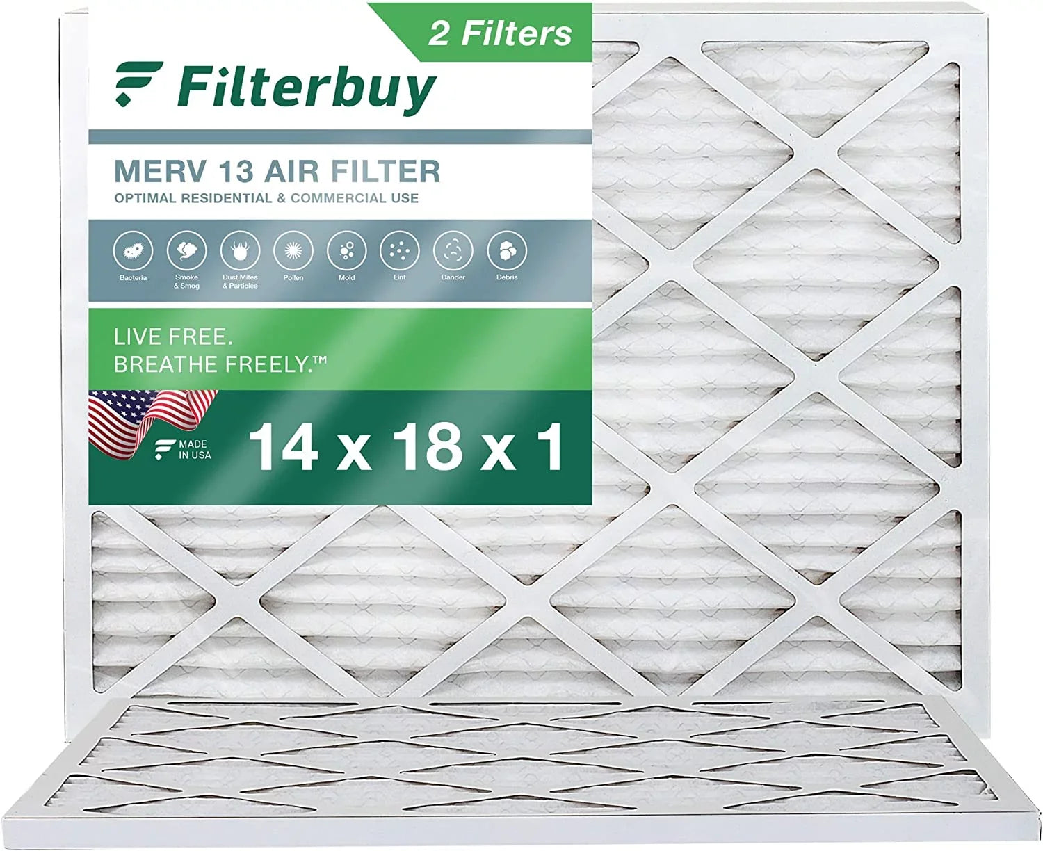 (2-Pack) 14x18x1 Furnace 13 Filters Filterbuy AC HVAC Pleated Air MERV
