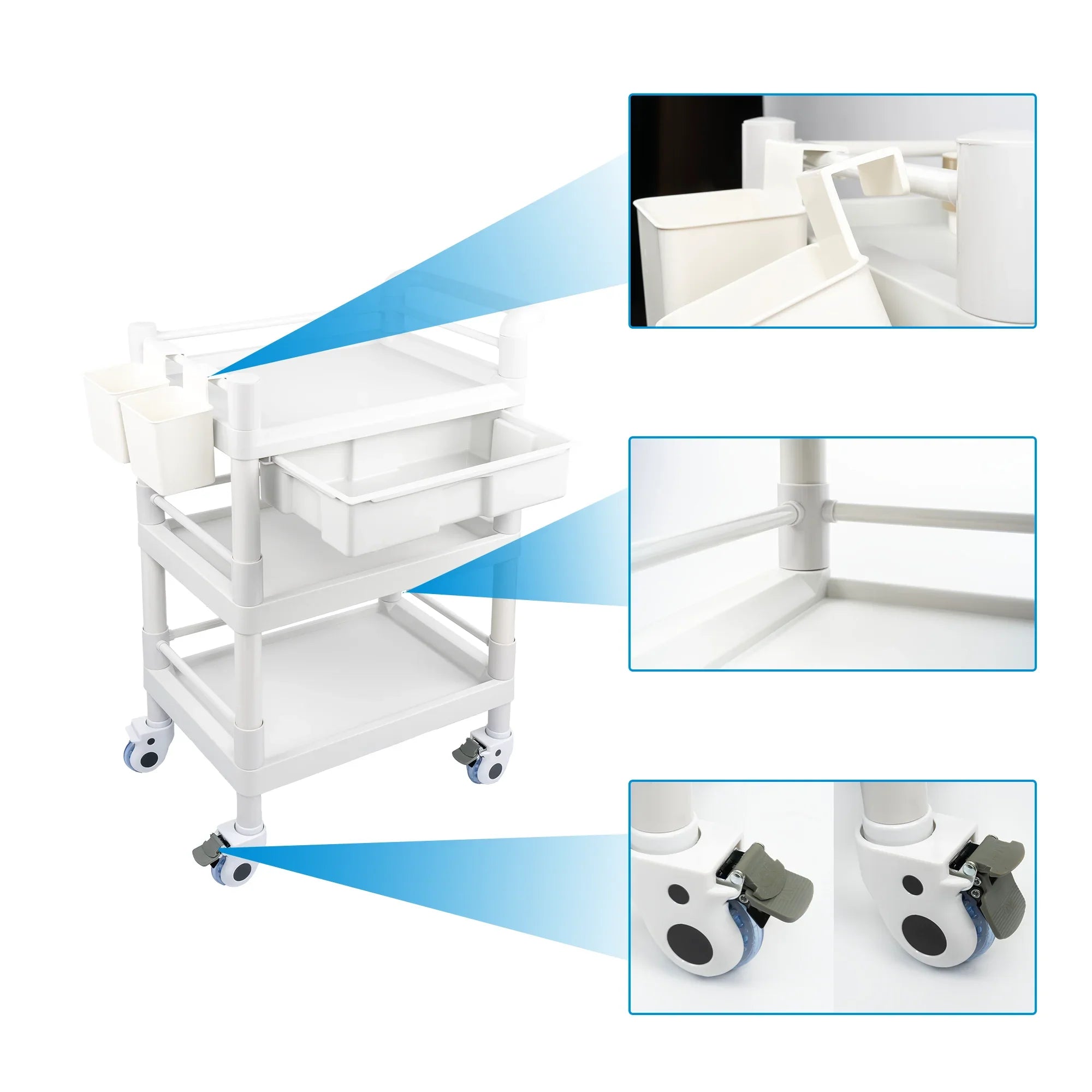 Salon Tier Trolley Buckets Lbs Beauty 3 Dental Mobile Trolley 360¡ãRotate Hospital Medical Wheels Clinic Spacious 500 Cart Medical Rolling Dirt Utility with Drawers Cart for Heavy Duty