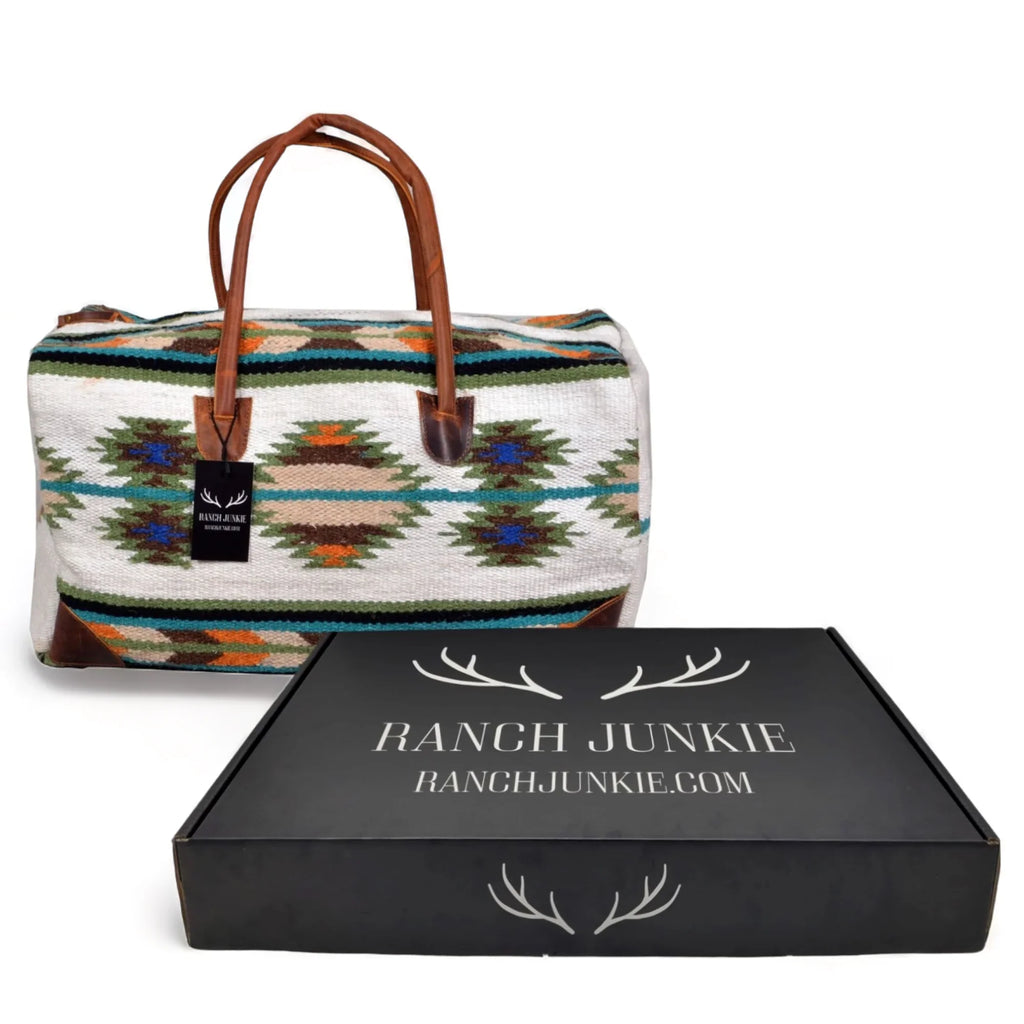 Blanket Bag Handles Aztec Bag Duffel Aspen Weekender Large Saddle 100% Leather Southwestern Boho