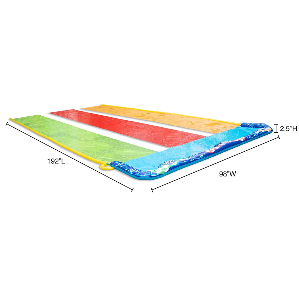 Water Tag - Fun! Side-by-Side-by-Side Feet Triple 16 Racing Racing Banzai Slide