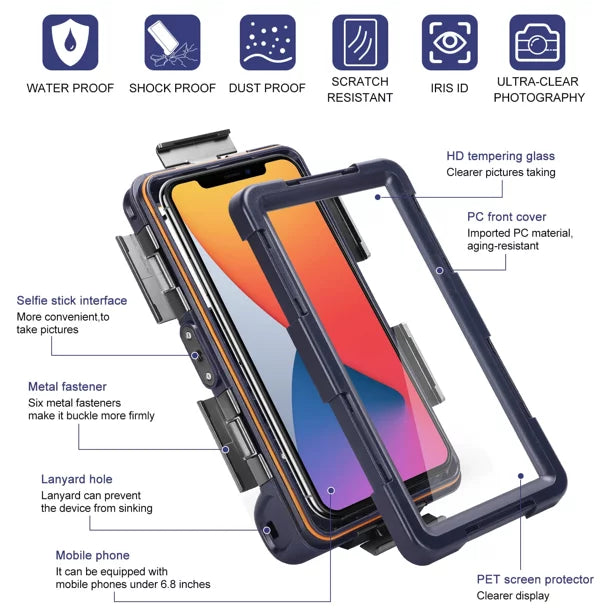 Professional Protective Up Snorkeling Lanyard Housing Surfing with Photo Diving Underwater Case for UrbanX Video Inch Phones to And Astro Waterproof 6.9 all Maxwest [15m/50ft] LCD Swimming 5s