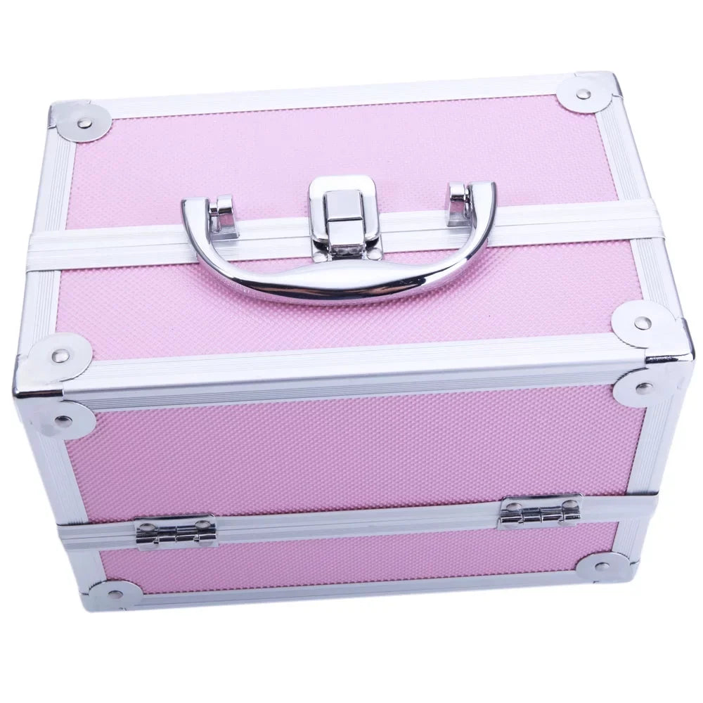 Silver Train Pink Portable Case with Bag Aluminum Mirror Makeup Case Storage Box Zimtown Lock Jewelry