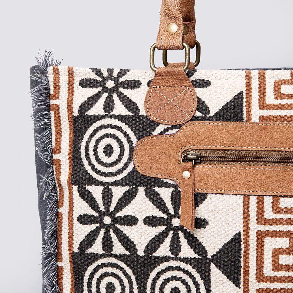handbag Upcycled Wool Upcycled western OHLAY KB491 women Canvas KB TOTE Leather bag purse Genuine