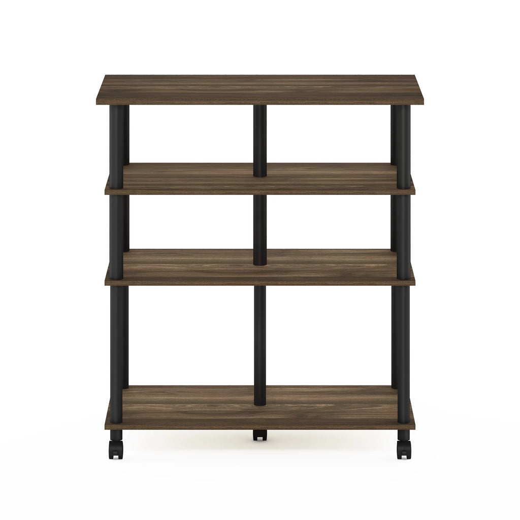 Helena Walnut/Black Furinno wheels, 4-Tier Rolling Columbia Kitchen Island on