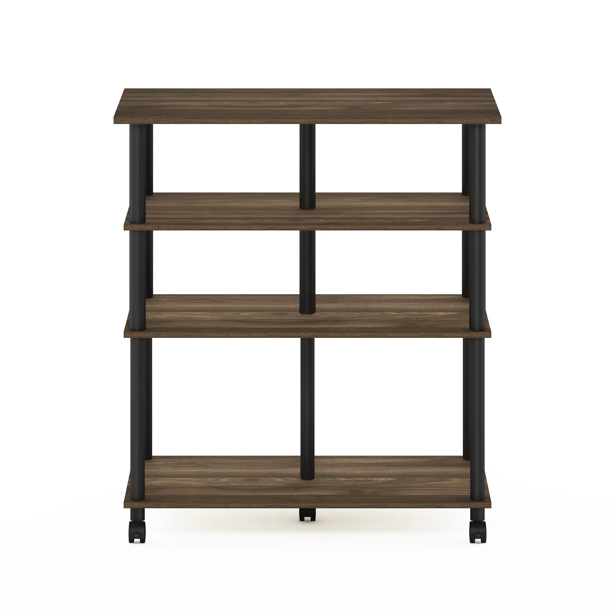 Helena Walnut/Black Furinno wheels, 4-Tier Rolling Columbia Kitchen Island on