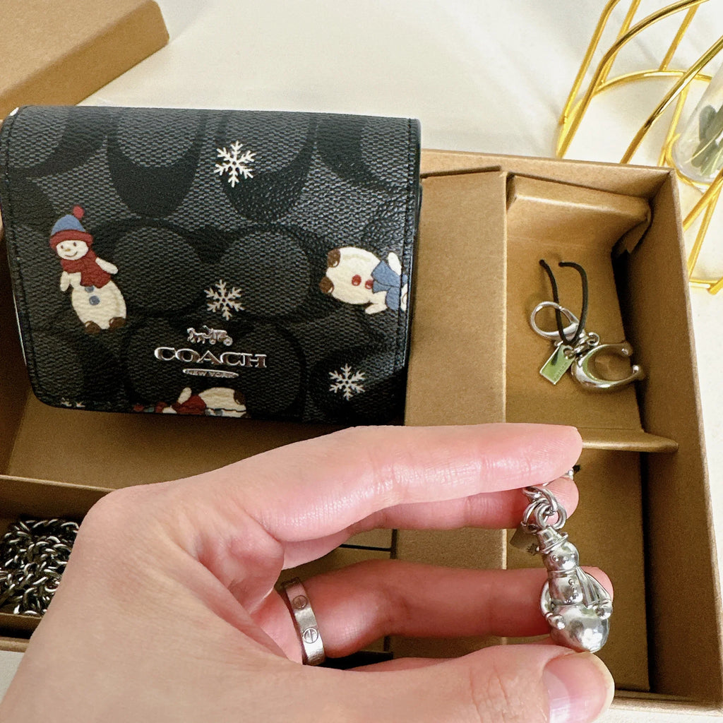 Canvas Chain Multi Black Signature Mini Print With Coach On CN047 In IN Boxed Snowman Wallet A