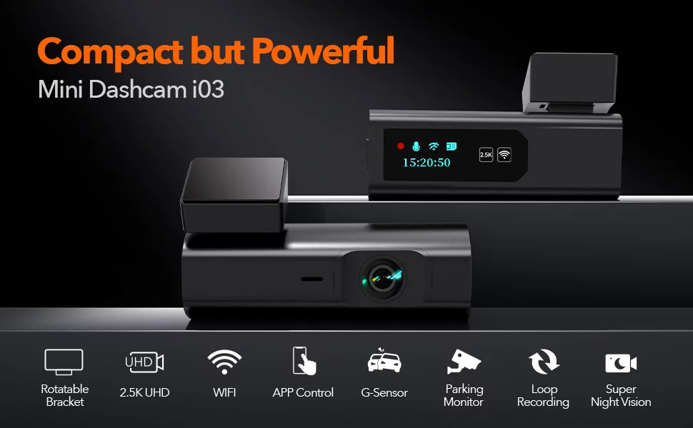 Loop Night Parking 2.5K WiFi, Control, WOLFBOX Monitor, Cam, Support Dash 24 Dash Recording, 64GB HD APP Camera Max Hours with Vision, G-Sensor, Full