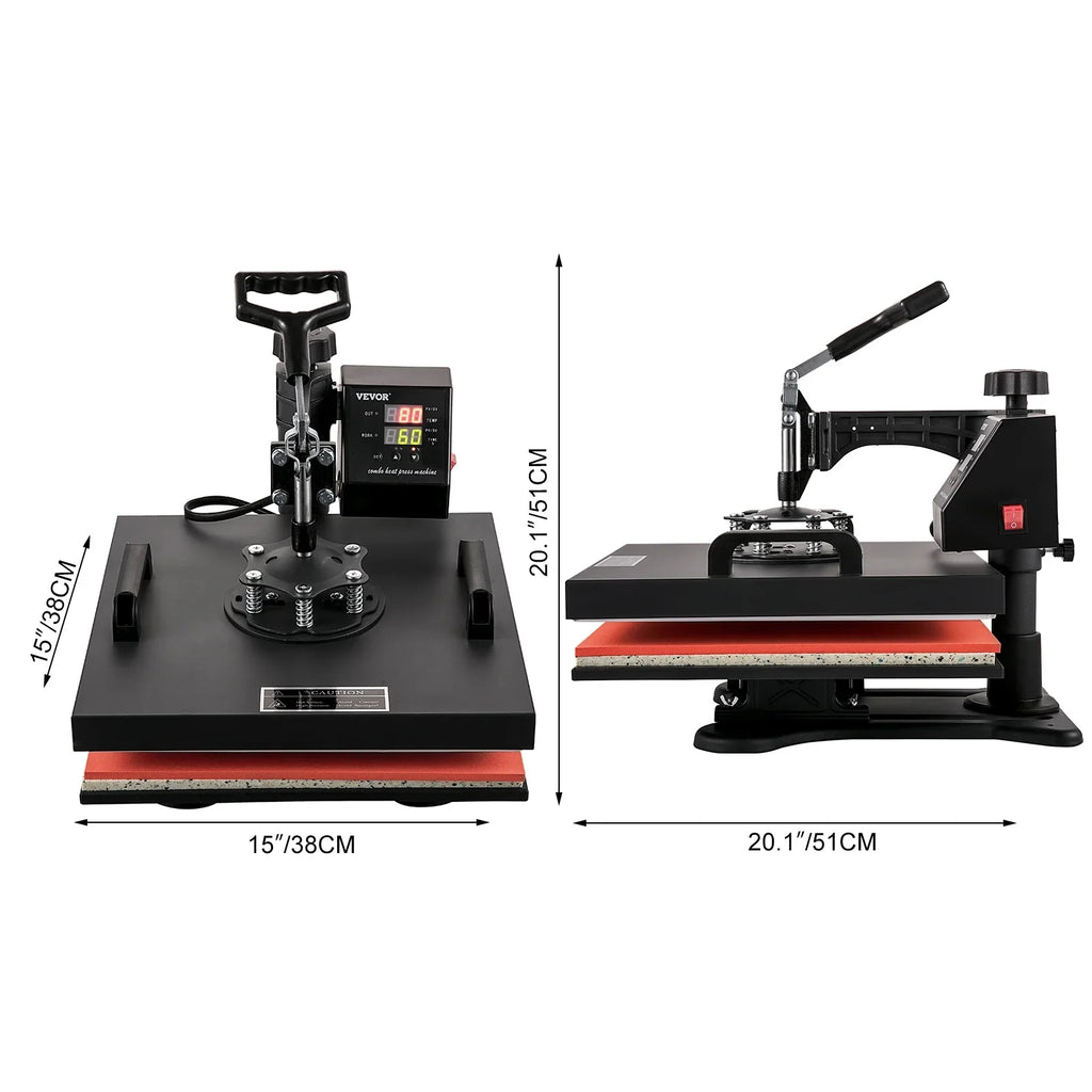 1 Press Dual Transfer Digital Heat Rotation Away 360 Machine Degree VEVOR LED Sublimation Multifunctional Combo Swing 8 15"x15" Display Heat Machine in