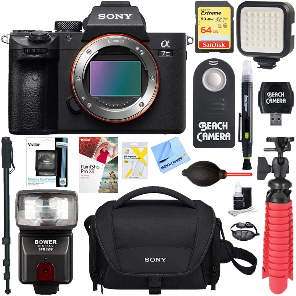 Memory a7III Accessory Bundle 24.2MP Frame Sony Body a7III Camera & Lens Full Interchangeable Mirrorless Flash 64GB +
