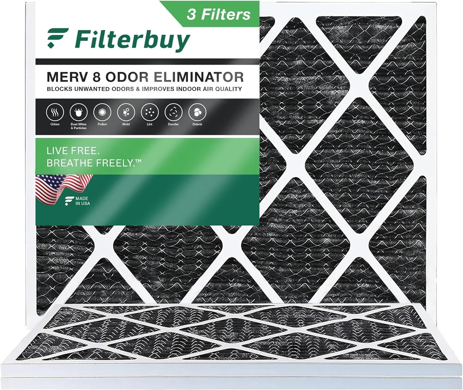 HVAC Activated Odor Furnace MERV with 8 Filters Carbon AC Filterbuy Air Eliminator (3-Pack) Pleated 14x18x1