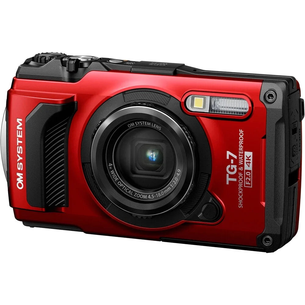 Kit SYSTEM (Red) Flash Olympus Tough - TG-7 + Camera OM Digital 32GB + Battery Extra