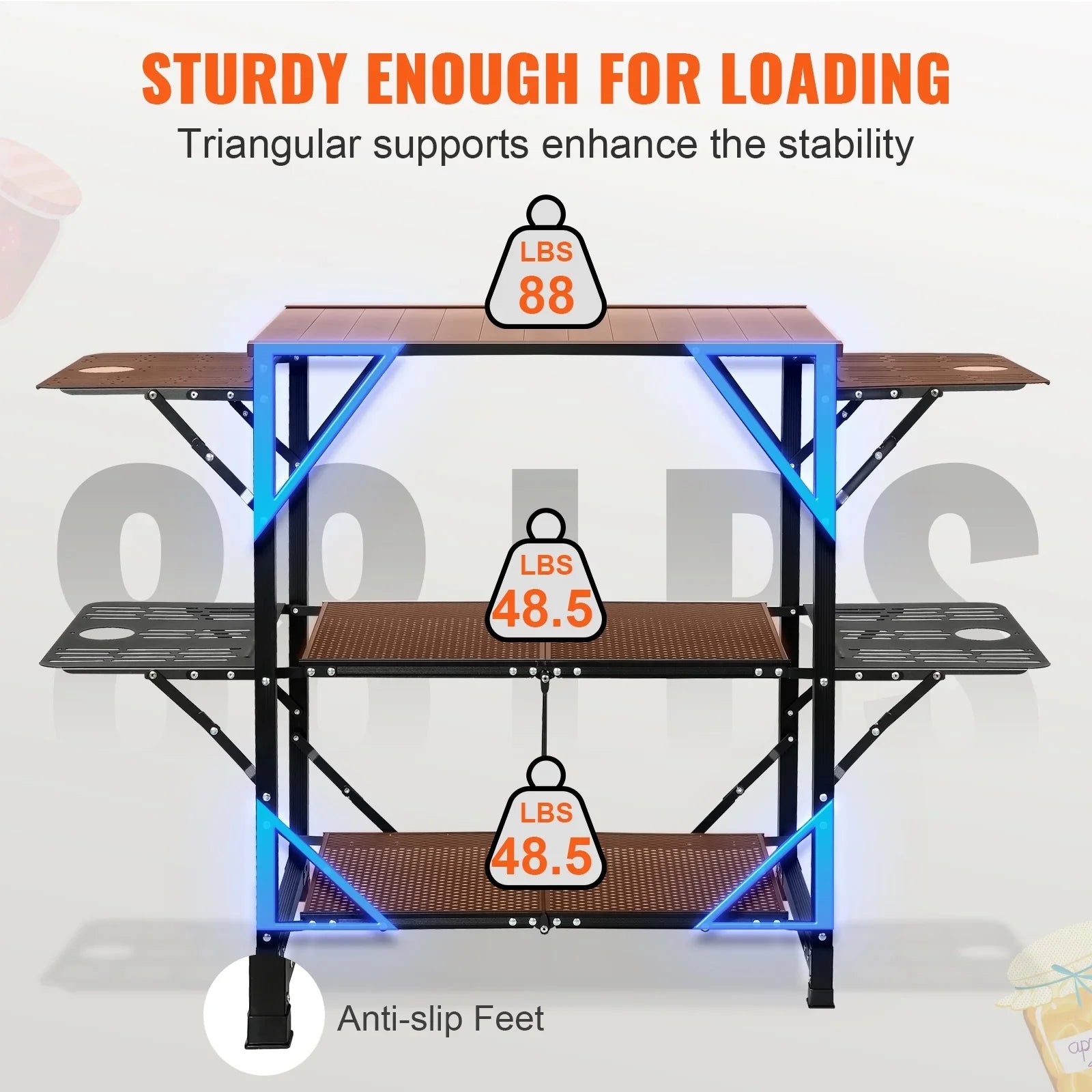 Kitchen Station 2 Tables Table Folding Camping Cook SKYSHALO Portable 5 & Shelves