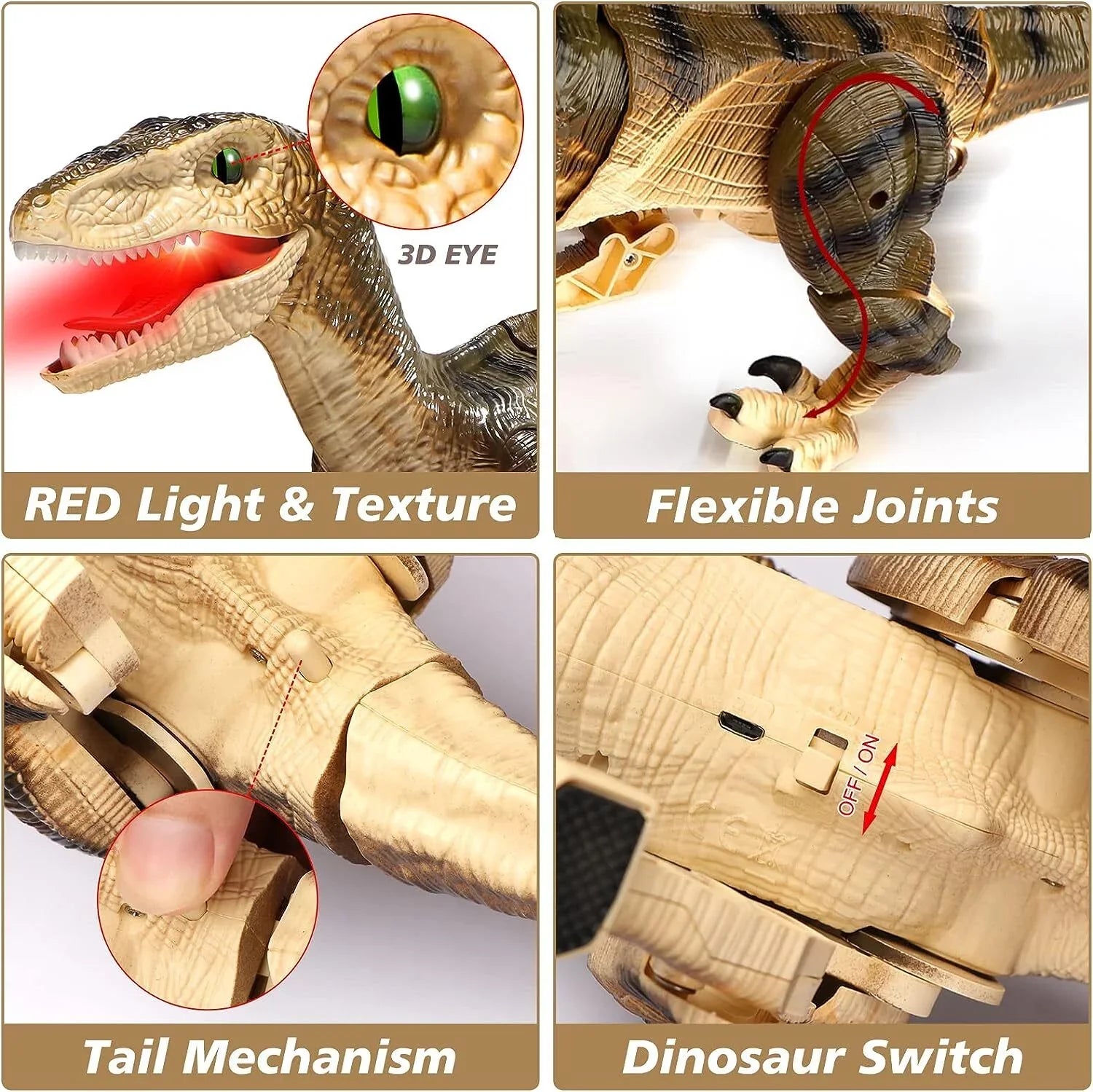 Remote Boys Toys Age Gifts Walking and Dinosaur Sounds RC Boys Robot with 3-5, - Years Ctrl Dinosaur 5-7, Brown Control 8-12 Kids for Lights JBee Toy for Girls T-Rex Old