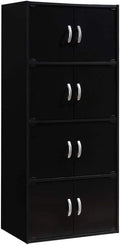 Installation Heavy 8 Wooden Shelf Bookcase HID44 Multipurpose Black Floor Storage Cabinet Door with Duty 4 Hardware, Modern Mount