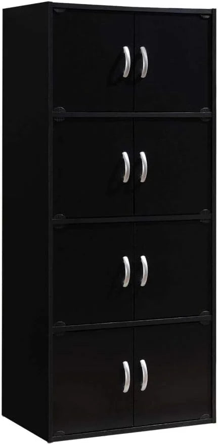 Installation Heavy 8 Wooden Shelf Bookcase HID44 Multipurpose Black Floor Storage Cabinet Door with Duty 4 Hardware, Modern Mount