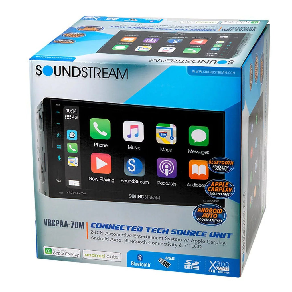 Android DIN Soundstream VRCPAA-70M Apple +Camera Silver & CarPlay 7" Double Bluetooth
