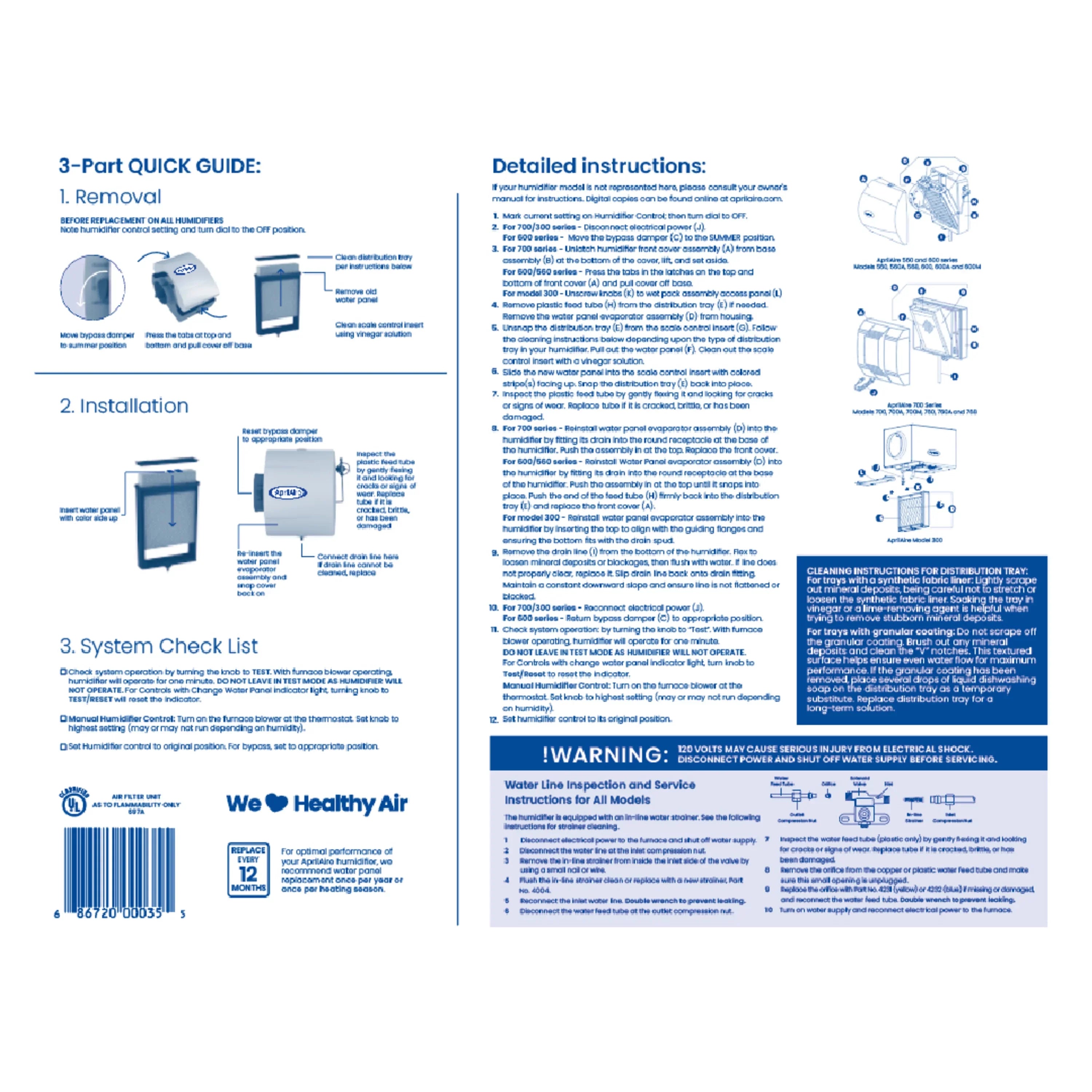 Humidifier 700M, 700, Replacement 768 568, 760A, 600M, 560, Panel 35 Water 360, AprilAire 760, of 2) (Pack for Models 600A, AprilAire 600, Whole-House 350, 700A, 560A,