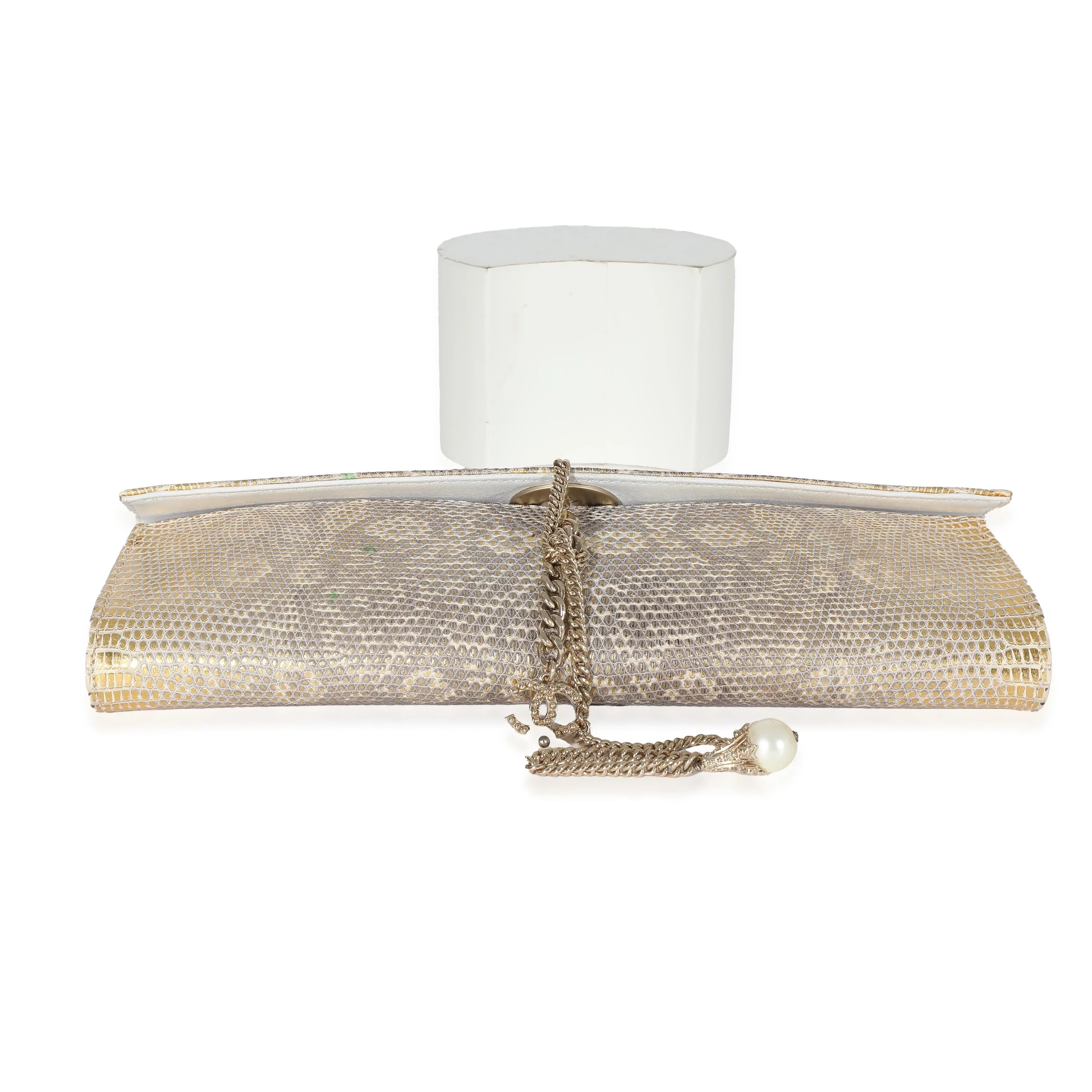 Chanel Tube Flap Pre-Owned Gold Lizard Clutch Vintage