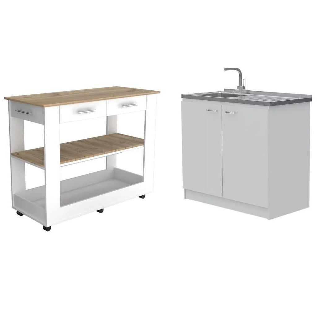 with Utility Kitchen Home 2-Piece Wood Sink Set Island and Square