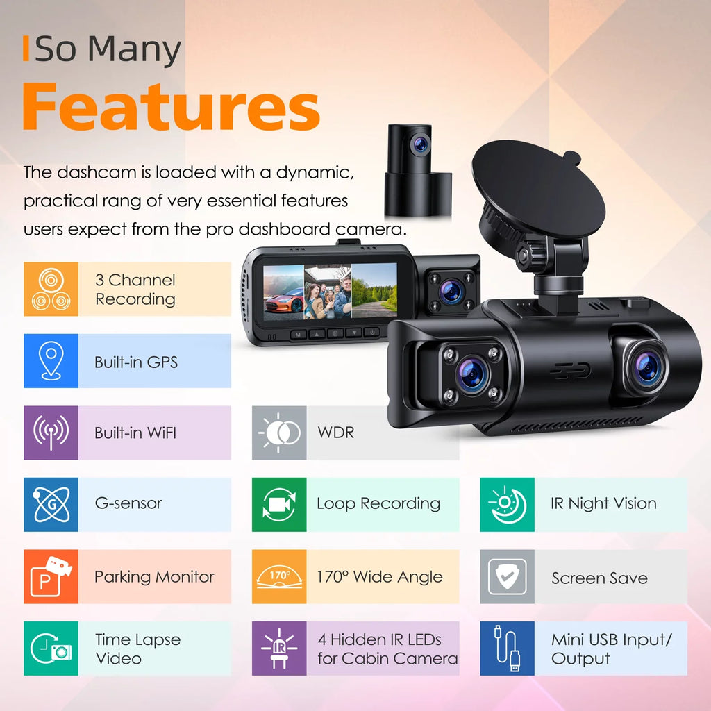 Loop Parking Rear Car TOGUARD IR Vision, GPS, Camera Cam Monitor, Night Dash Detection 3 G-sensor, Motion and Front 4K Dash Camera Recording, Rear with Channel Inside Front