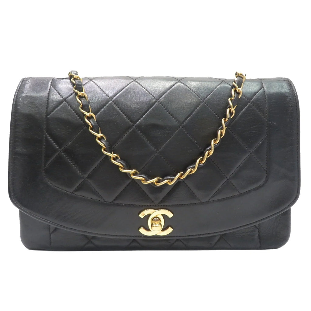 Black Lambskin Chain (Fair) Bag CHANEL Diana Women's Pre-Owned Matelasse Shoulder Chanel Men's