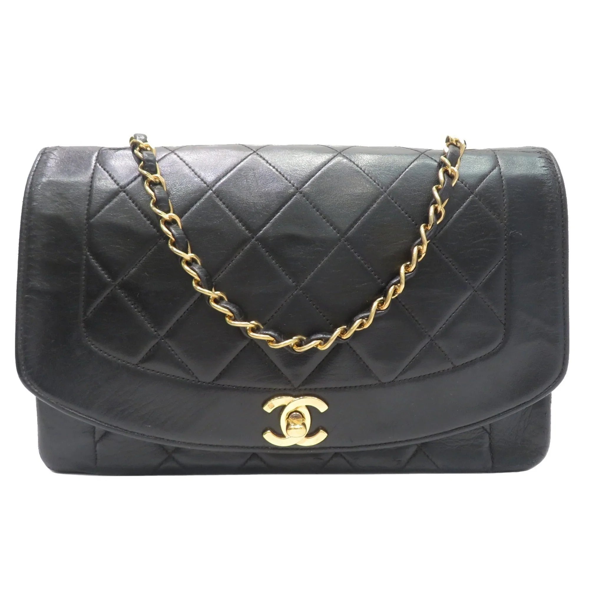 Black Lambskin Chain (Fair) Bag CHANEL Diana Women's Pre-Owned Matelasse Shoulder Chanel Men's