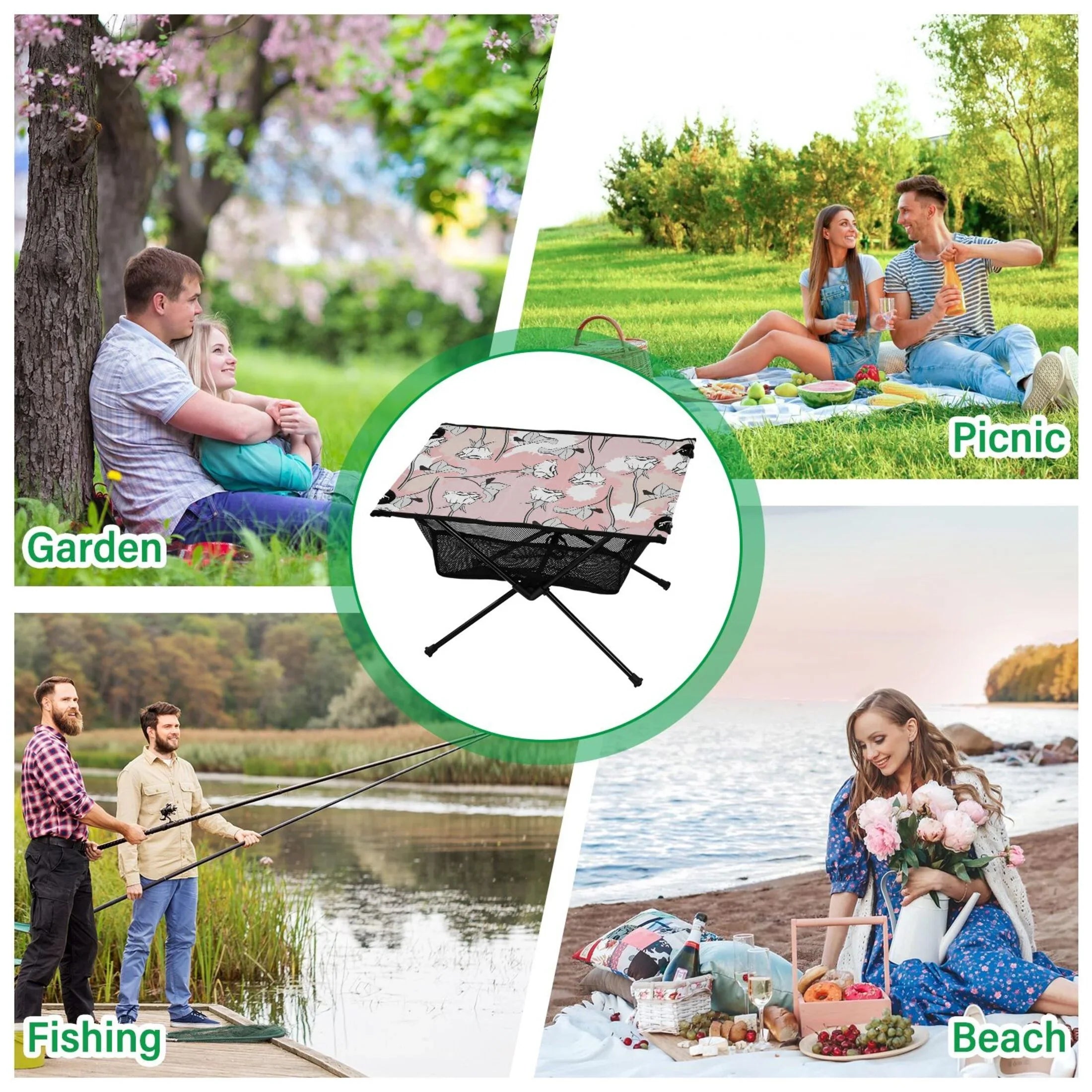 Compact Bag Portable Table Outdoor Abstract Storage Fishing with Travel Beach for Table Table Roses Folding Camping Flowers BBQ Picnic