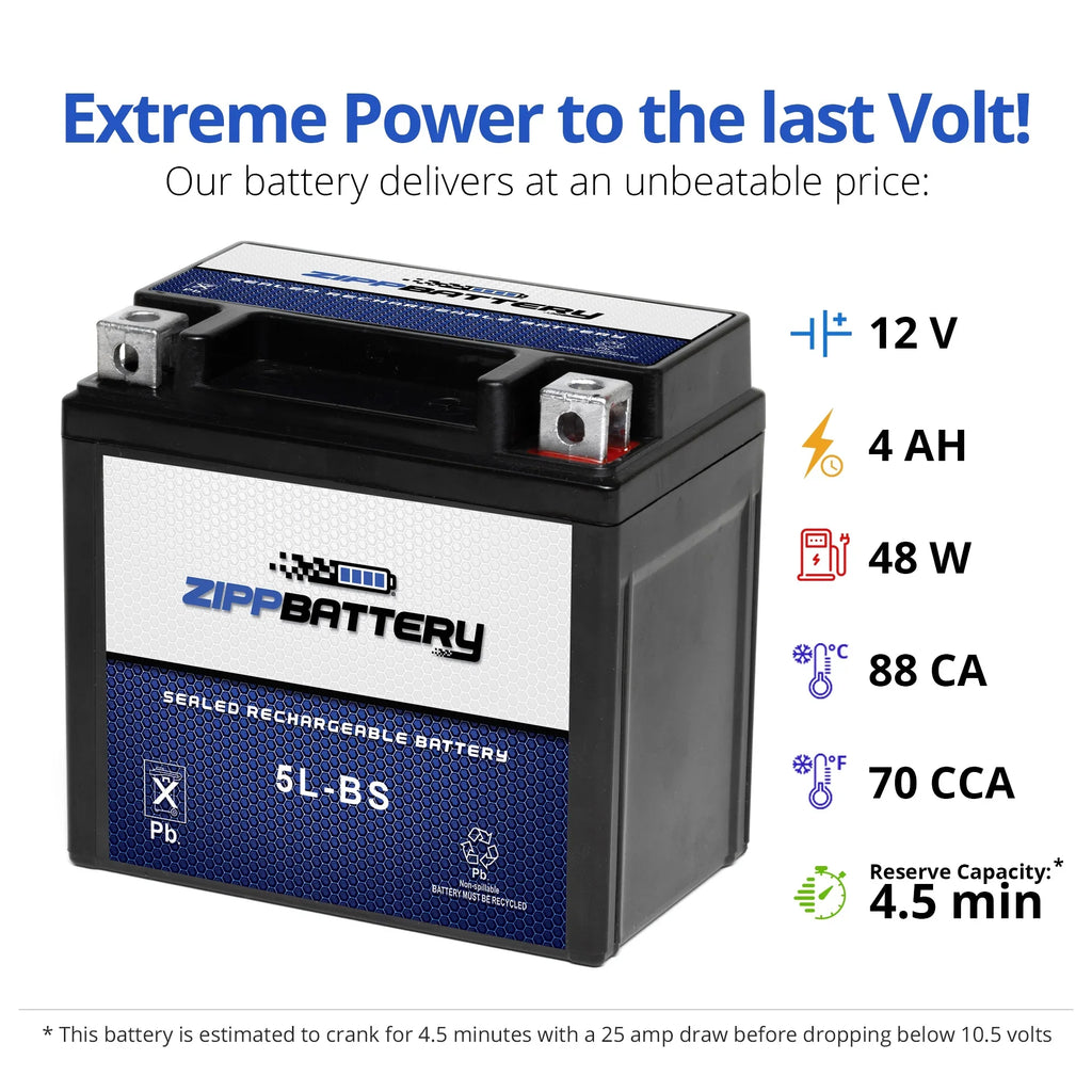 for Battery Zipp 90Cc Atv Arctic 2008 Dvx90, Battery Ytx5L-Bs Cat Utility